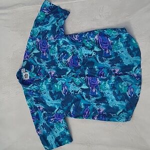 Vintage Hilo Hattie Men's Medium Silk Hawaiian Shirt Resortwear Tropical Blue